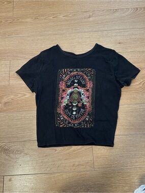 Hollister Black Crop Tee with Floral Tarot Graphic